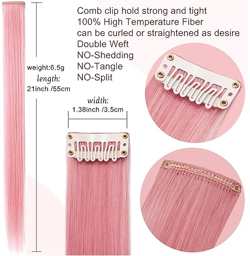 Miniatura 3 de 9 piezas de extensiones de cabello rosa ahumado con clip para fiesta de princesa, peluca de disfraces de Navidad para mujer (rosa claro)