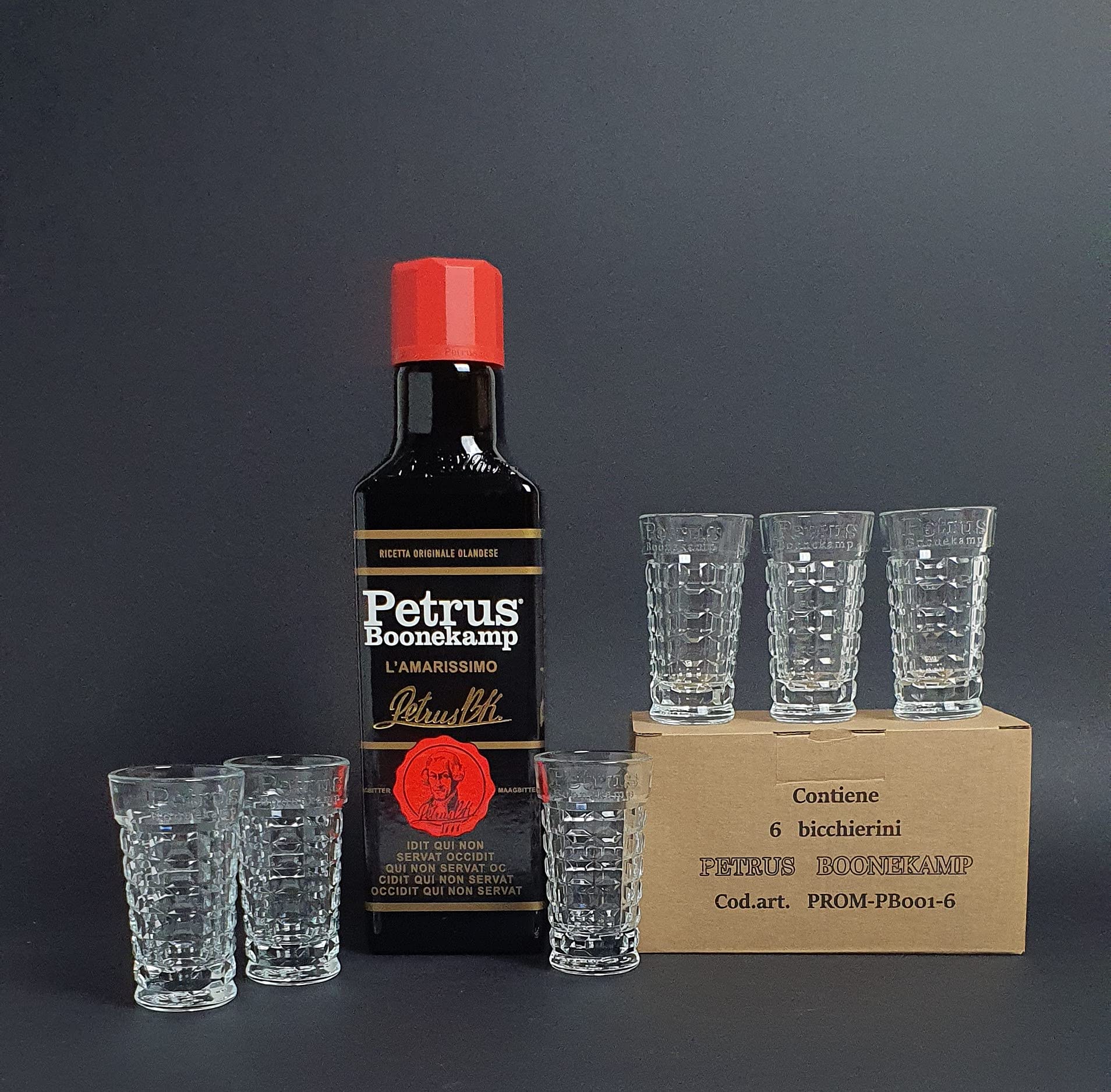 Petrus Boonekamp Amaro 70cl + 6 Bicchieri Petrus Boonekamp