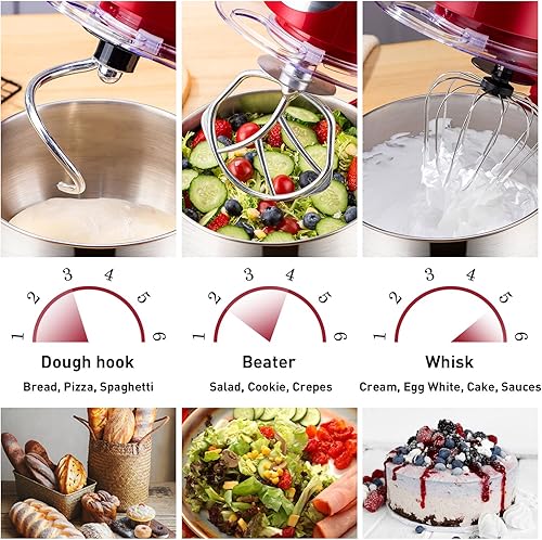 Miniatura 3 de Batidora eléctrica de pie de cocina, tazón de 500 W, 6.5 cuartos de galón y 6 velocidades con batidor de huevo, gancho para masa, látigo de alambre