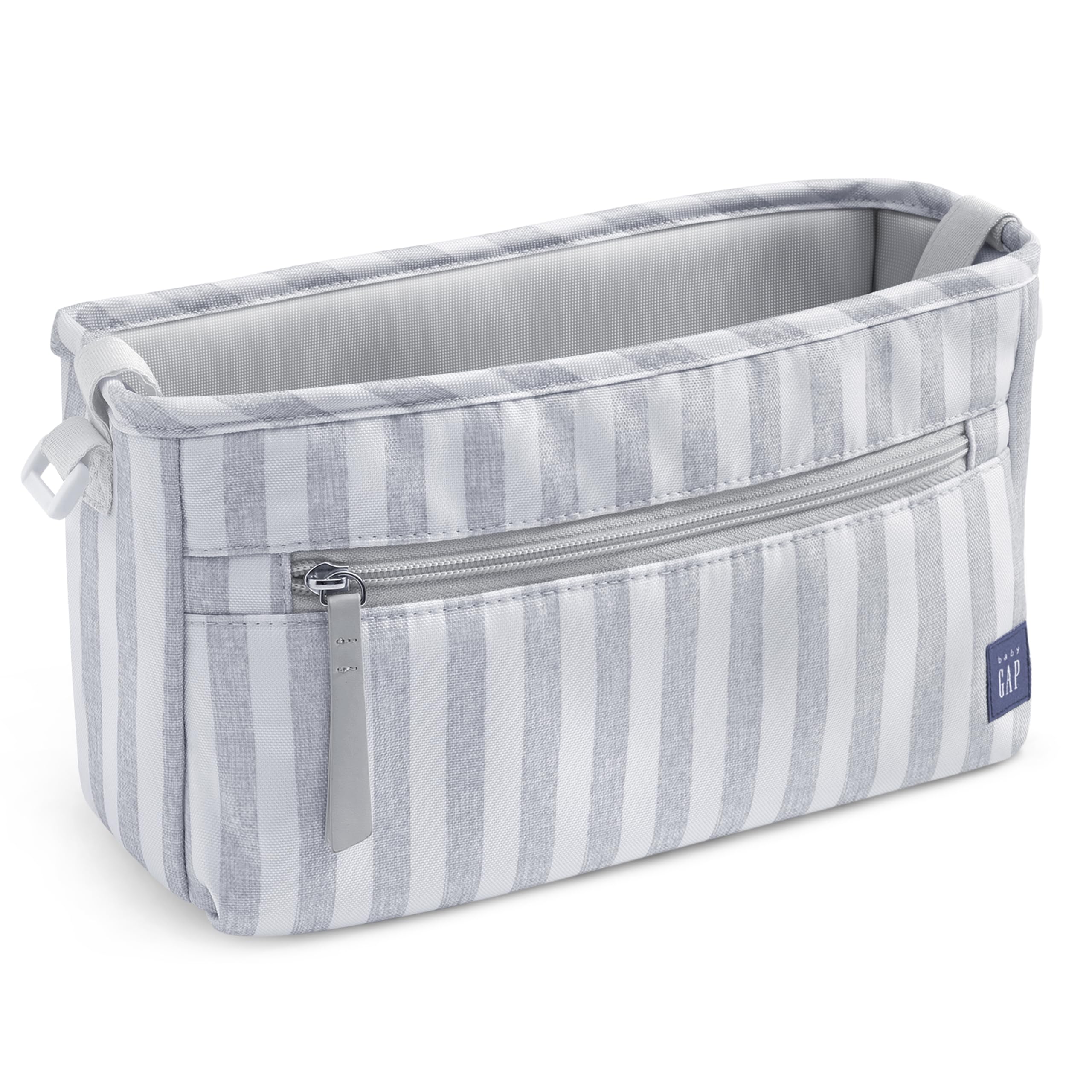 Delta Children babyGap Classic Parent Organizer for Single Stroller - Universal Fit Stroller Caddy - Detachable Stroller Accessory, Grey Stripe