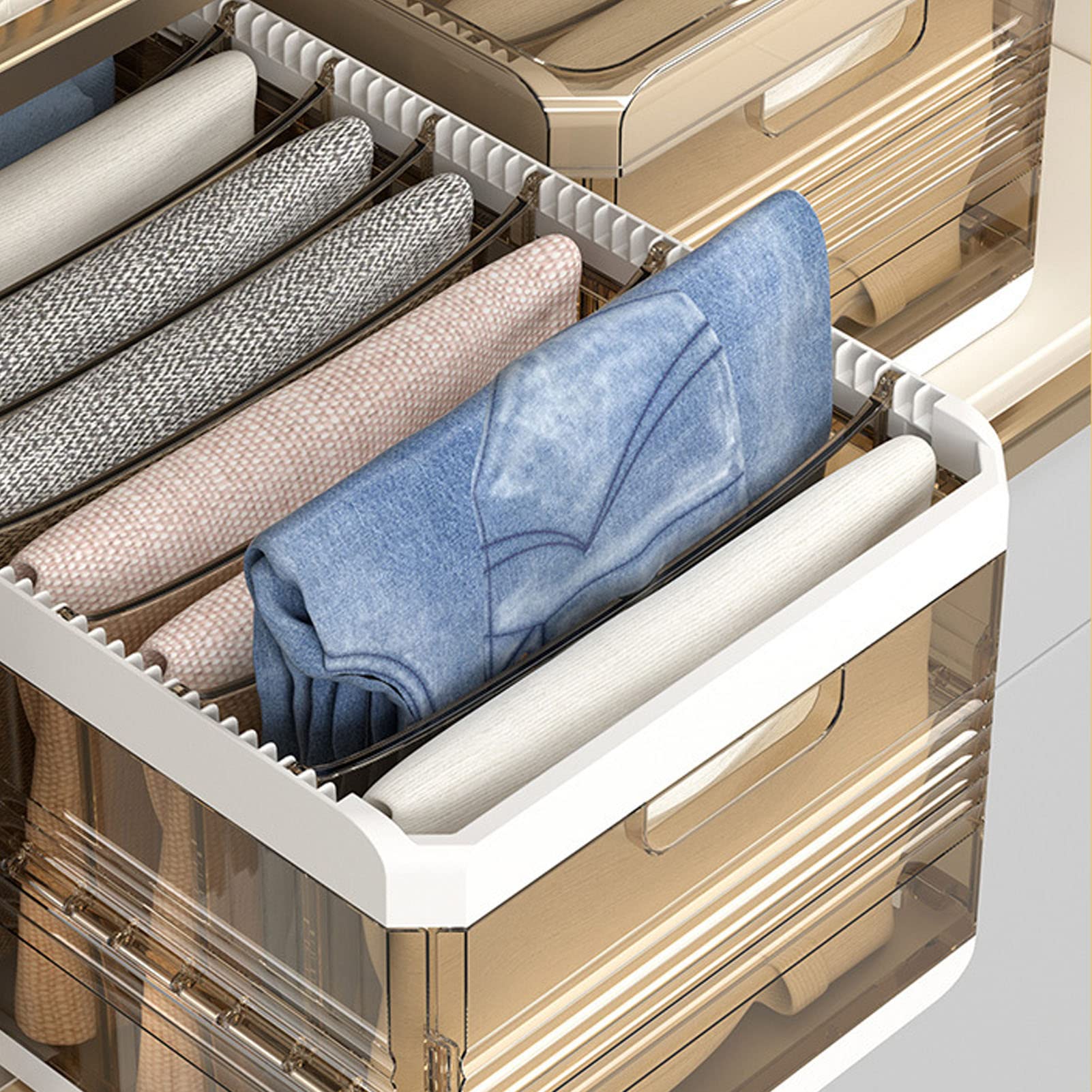 Organizador de ropa para guardarropa, organizador de ropa con cajón, caja de almacenamiento de ropa plegable de PP, diseño de riel deslizante con tapa, organizador de pantalones (with Lid 9 Grids)