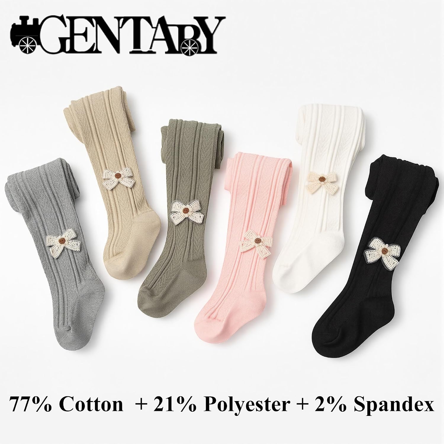 GENTABY Baby Girls Tights 3 Pack Toddler Knit Bow Tights for Baby 6M- 4Y
