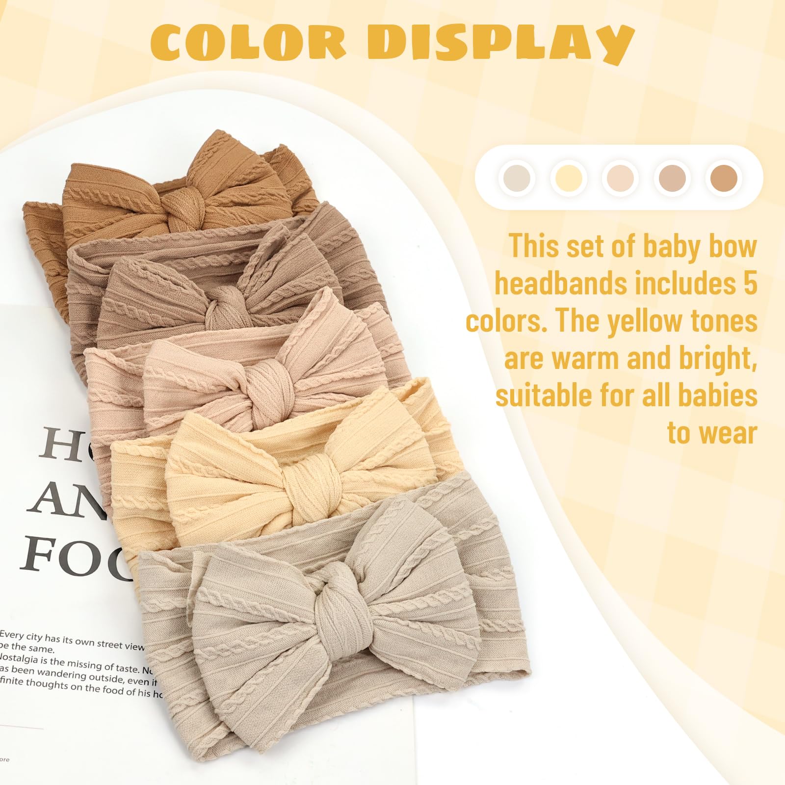 Cinaci 5 Pieces Soft Stretchy Baby Girl Wide Headbands with Bow Headwraps Hair Bows Bands Accessories for Baby Boys Girls Newborns Infants Toddlers - Image 4