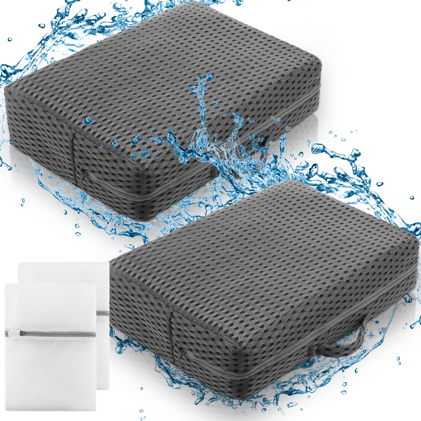 Threehoney 2 Pcs Hot Tub Booster Seat for Adults, 5 Inch 4D Mesh Spa Bathtub Booster Cushion with Suction Cups Micro Dot Quick Dry Non Slip Bottom Mat Tub Accessories for Indoor Outdoor(Grey)