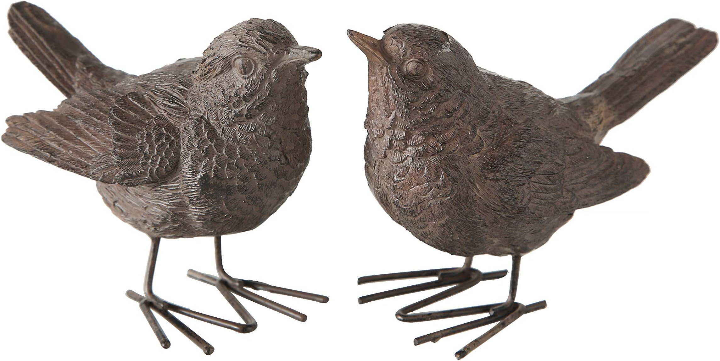 WHW Whole House Worlds Baby Sparrows, Set of 2, Bird Figurines, Vintage Style, Rustic Brown, Detailed Feathers, Table Top Accent Sculpture, Hand Cast Poly Resin, 4 L x 2 1/2 Tall