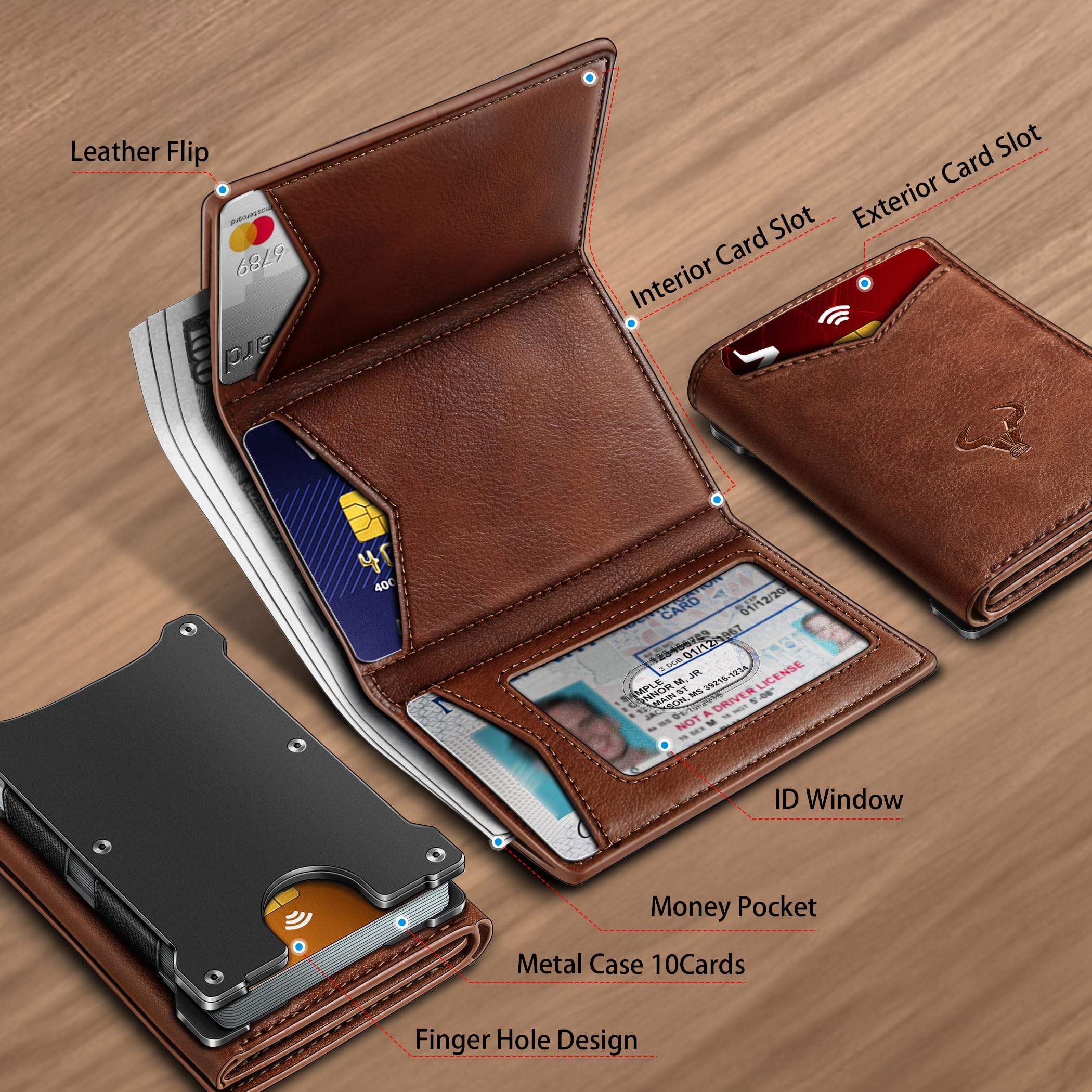 BULLIANT Men Wallet, Slim Front Pocket Leather Wallet Magnetic Closure for Gift Men,Expandable for 14Cards