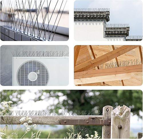 Miniatura 7 de OFFO Picos de pájaro con base de acero inoxidable, cubre 5.1 pies (5.1 ft) Picos de paloma duraderos Kit de valla para mantener alejados a pájaros