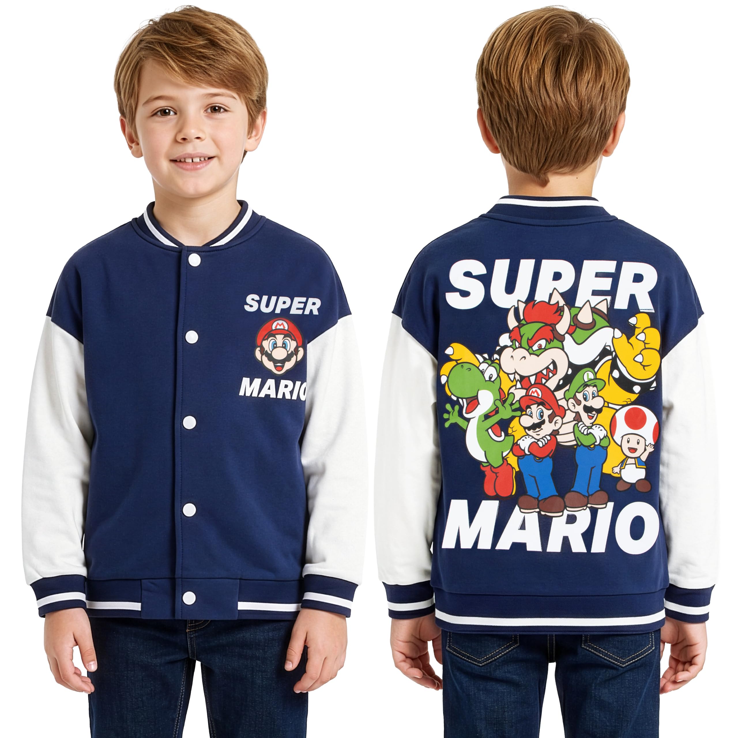 Super Mario Blouson Bombardier pour Garçon, blouson garçon avec Mario, Luigi, Bowser et Yoshi, veste enfant garcon