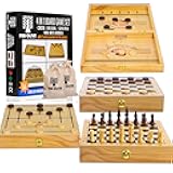 4 in 1 Game Board - Extra Large Sling Puck Game Wooden Chess Board Sets, Checkers Board Game for Adults Nine Mens Morris | Wooden Chess Set String Puck & Checkers Game