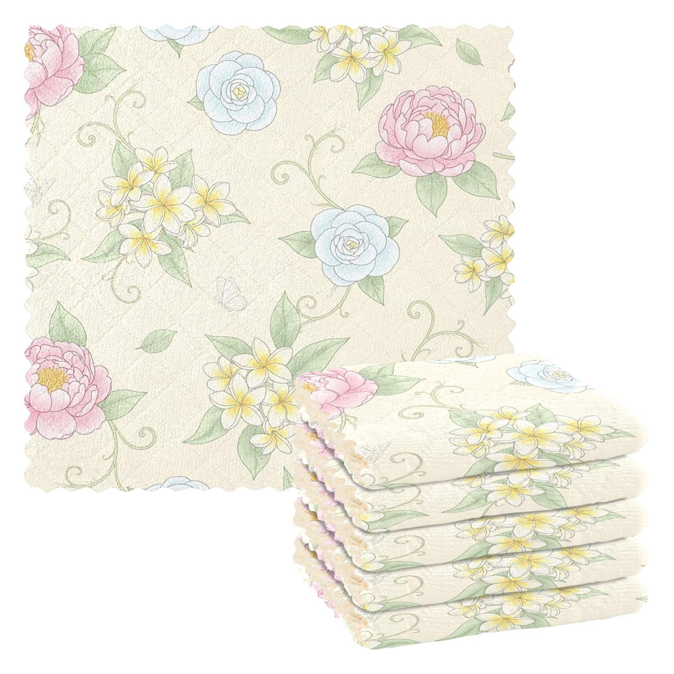 Fuauuyl Watercolor Flowers Kitchen Dish Towel Set of 6, Soft Absorbent Washable Cleaning Cloths Dish Rags Tea Bar Drying Towels, 11x11 In