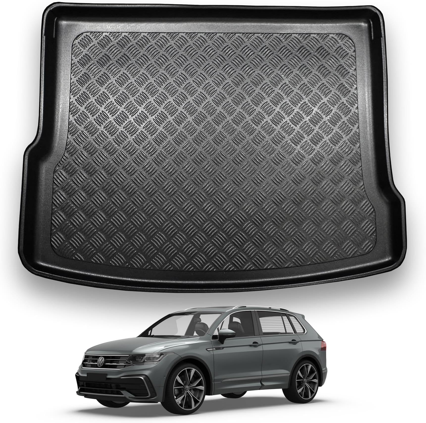 NOMAD VW Tiguan (2016-2023) Boot Liner [Upper Boot Position] Tailored Fit Car Floor Mat Protector Non Slip Waterproof Raised Edges Compatible Custom Fit Accessory Black Dog & Pet Friendly