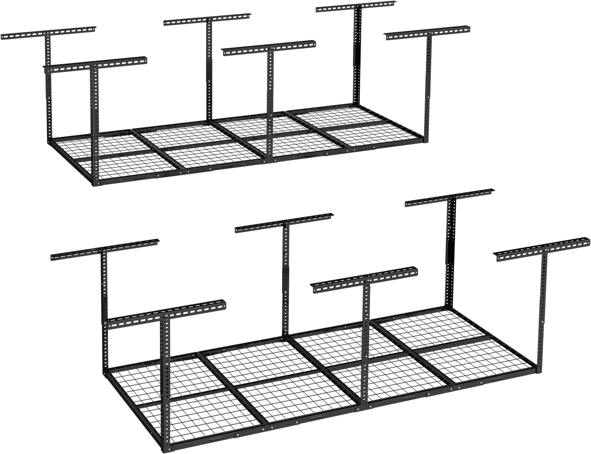 FLEXIMOUNTS 3x8 Overhead Garage Storage Rack,Adjustable Storage Organization System, Heavy Duty Metal Garage Ceiling Storage Racks, 2 pack, Black, Classic Series