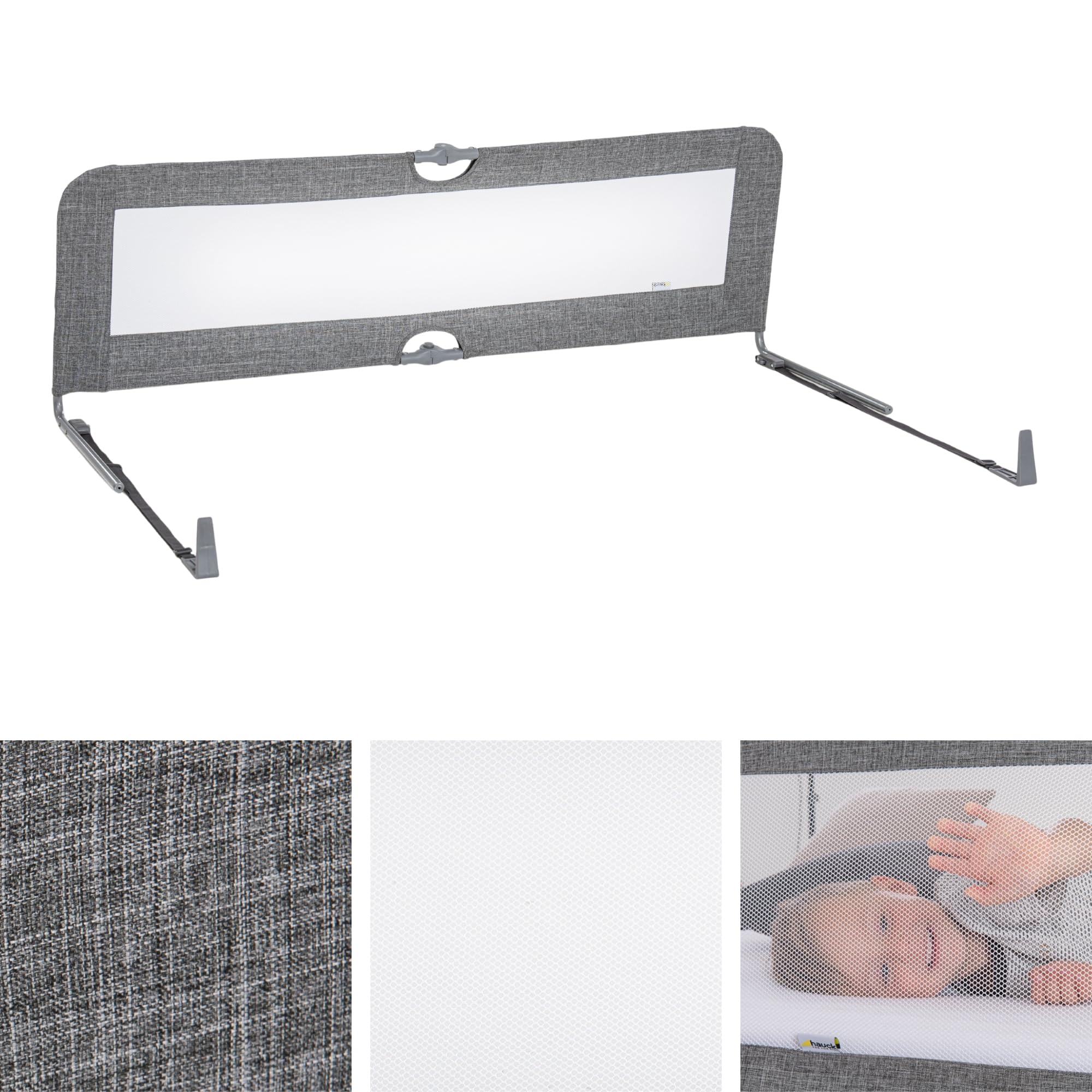 hauck Barriere de Securite Enfant Lit Sleep N Safe Plus XL 150x50x44 cm Protection Lit Enfant Portable Amovible Pliable Gris