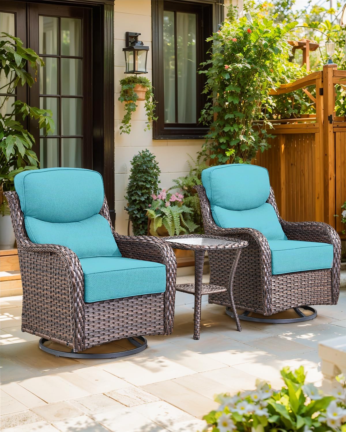 Luxury 24x24x6 Inch Smile Outdoor Cushions for Patio 5 Piece Set - Set of 5 Zippered Outside Pillows for Wicker Dining Rocking Glider Loveseat Couch Sectional Sofa - Turquoise