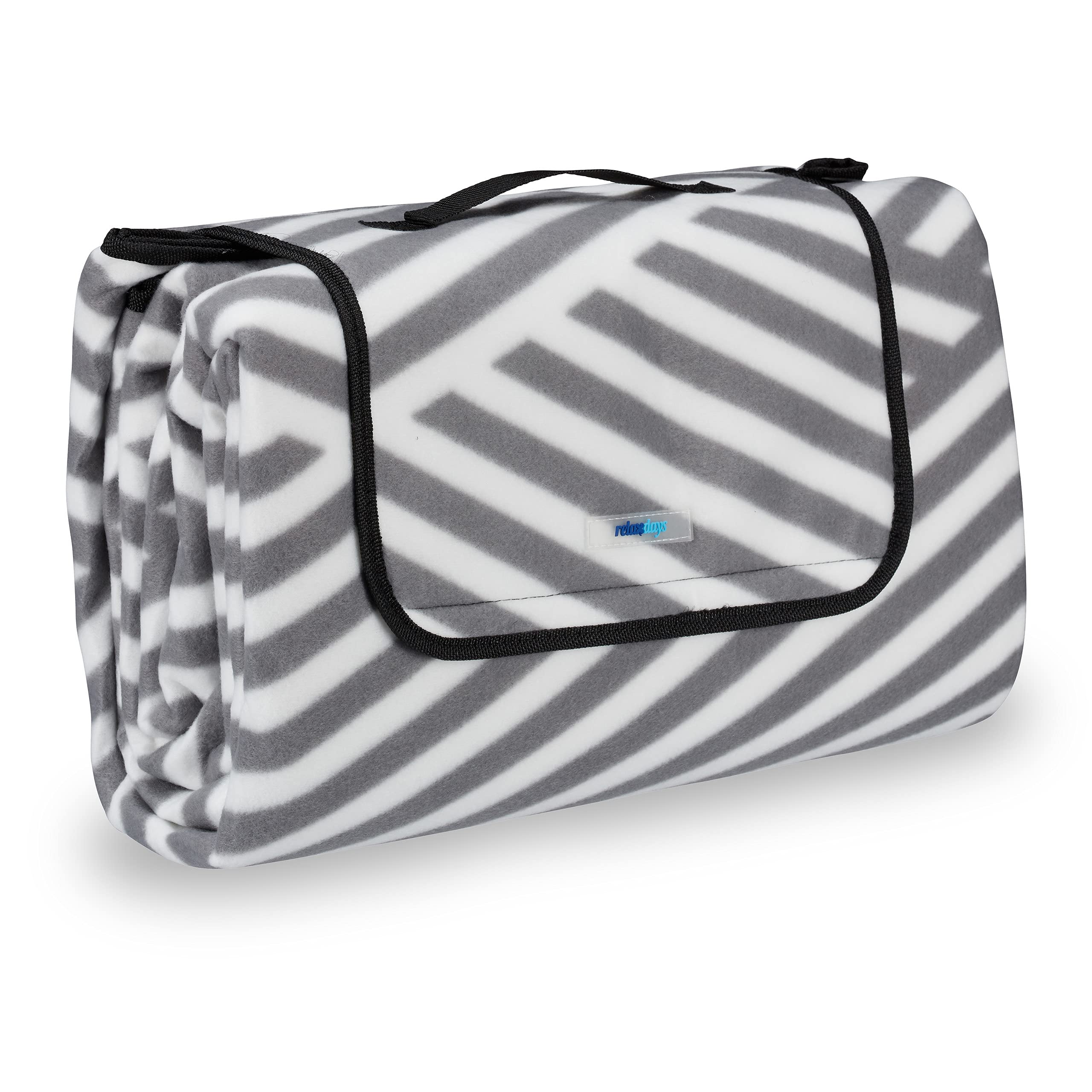 Relaxdays XXL Picnic Blanket, Aluminium Coating, Folding Beach Rug with Handle, 200x200 cm, Grey-White
