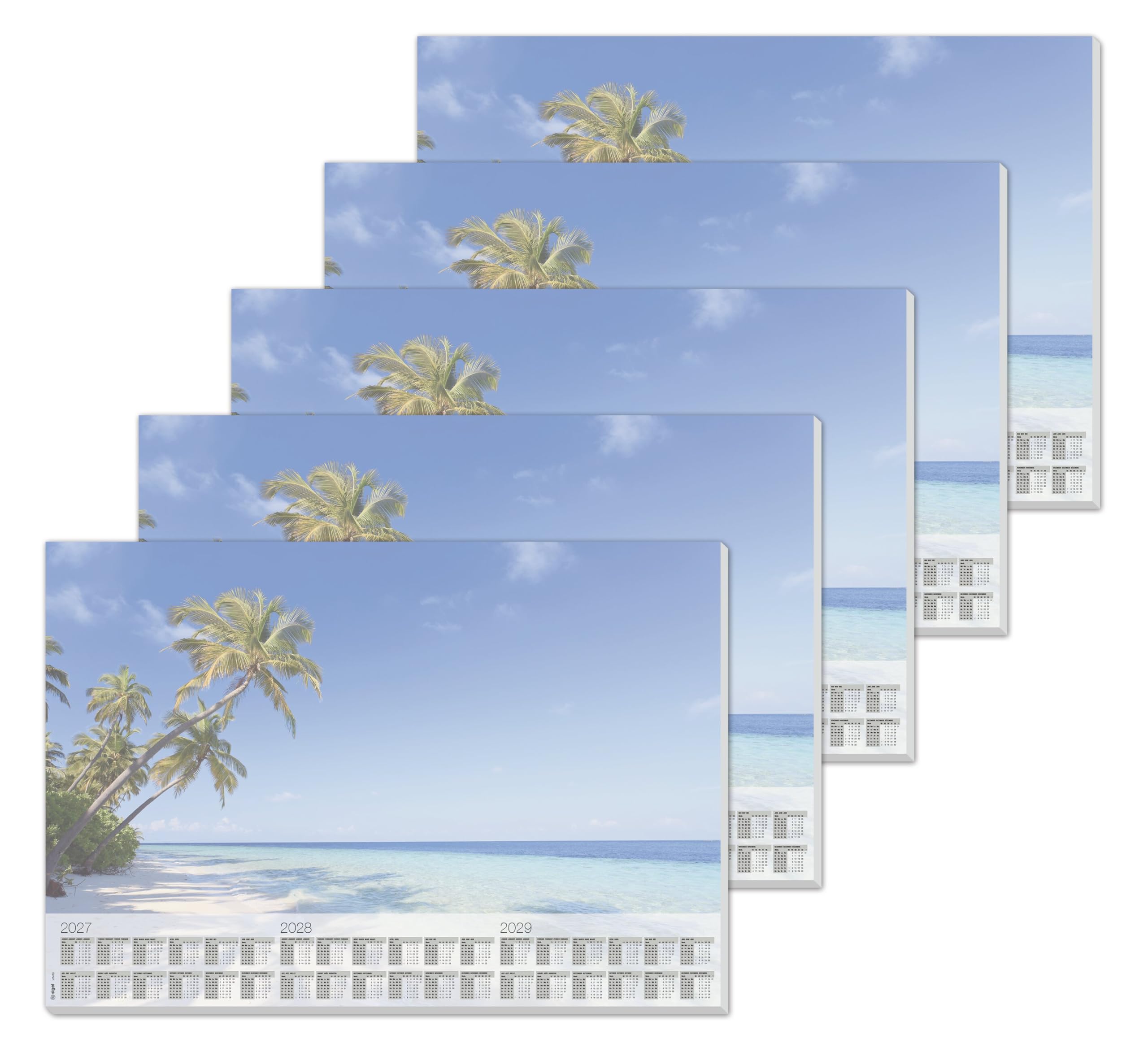 SIGEL Papier-Schreibtischunterlage DIN A2 Kalender 2027-2029 5er Set | H7470/5, 30 Blatt zum Abreißen mit dekorativem Palmen-Design