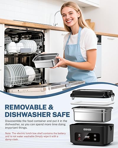 Miniatura 5 de ODSD Fiambrera eléctrica inalámbrica para adultos, lonchera calentada con batería de 130 minutos, calentador eléctrico portátil de alimentos con