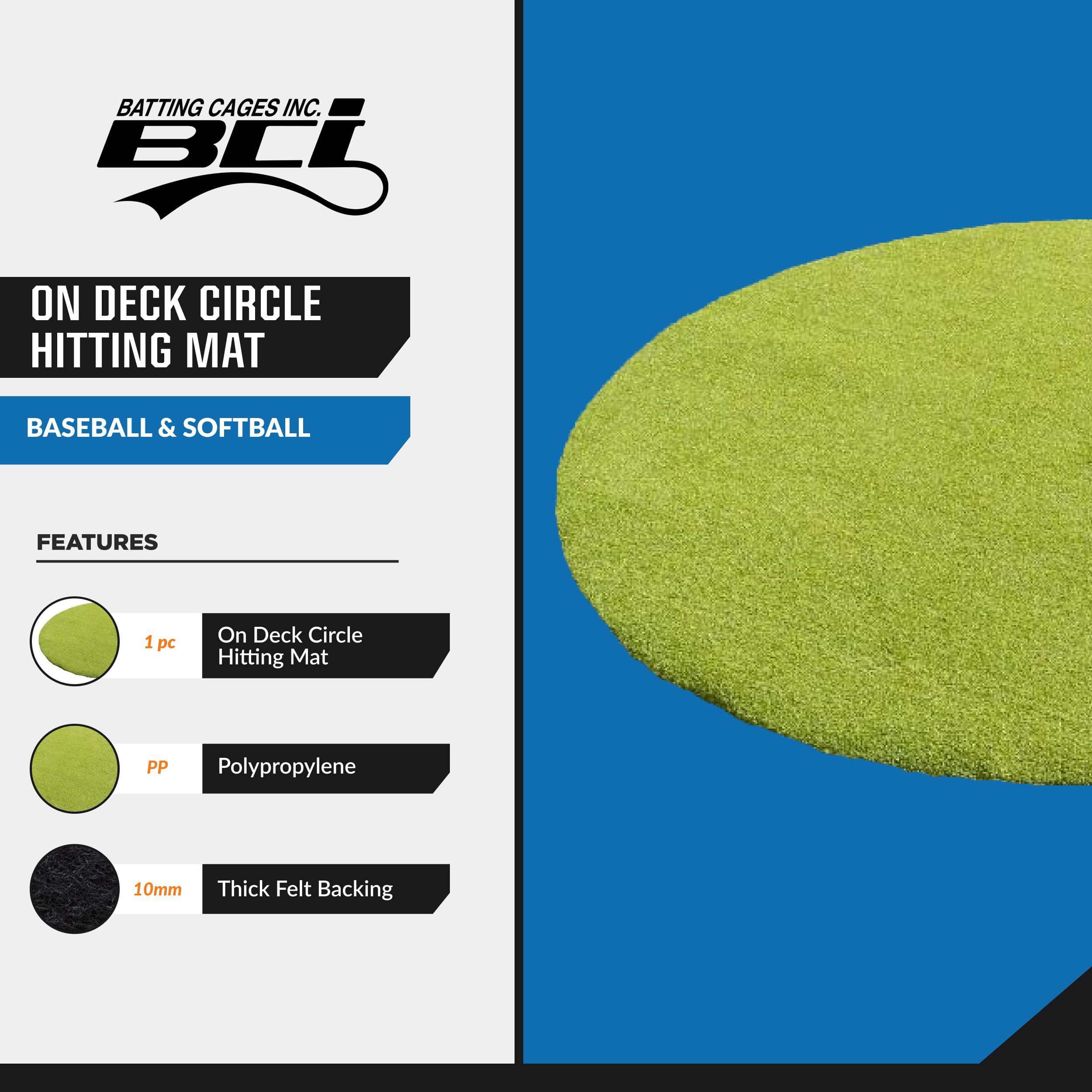 BATTING CAGES INC. BCI Baseball Softball On Deck Circle Hitting Mat, 7 ft Turf Batting Warm Up Mat, Practice Training Equipment, Green