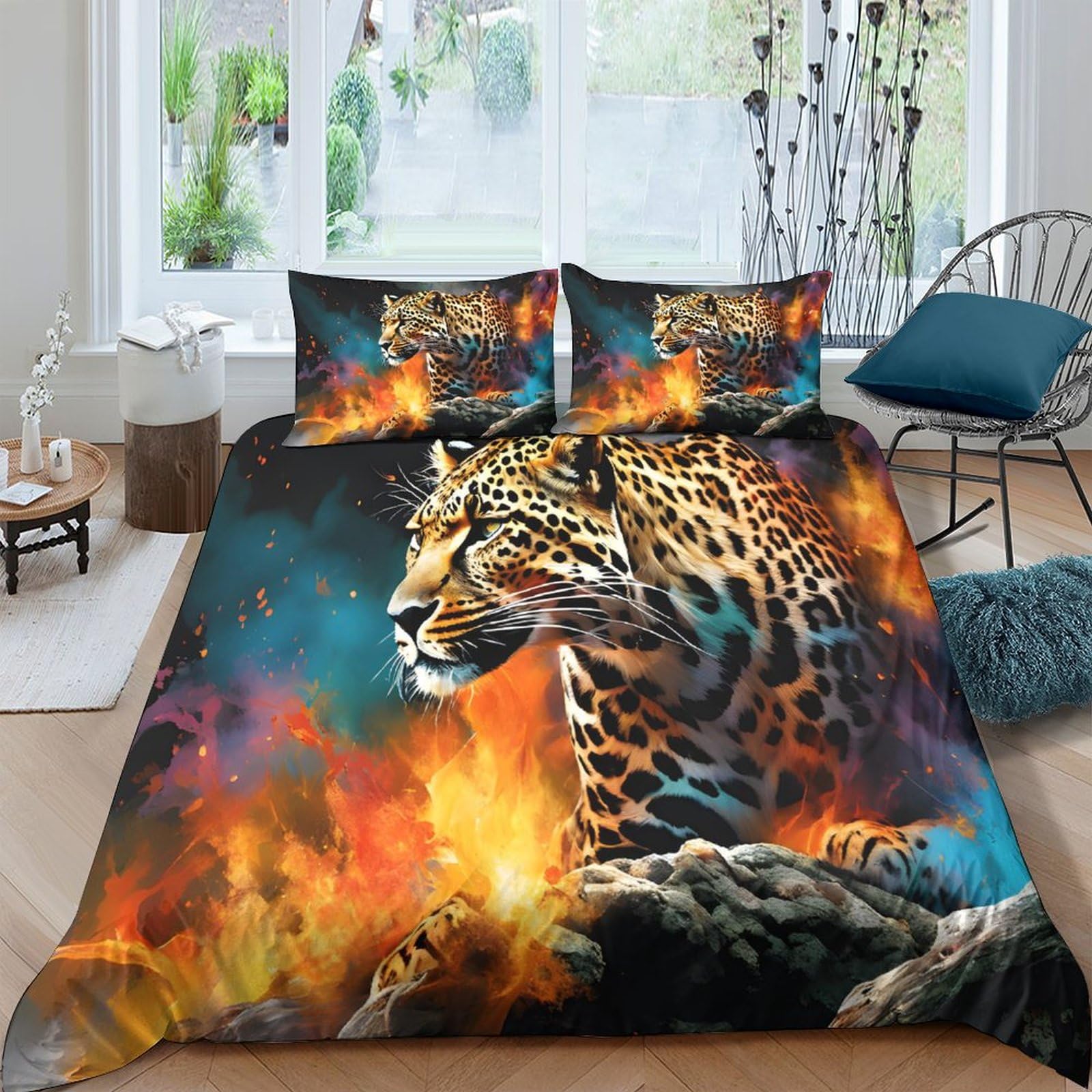 Housse de couette léopard 3D en microfibre pour un lit double facile à laver