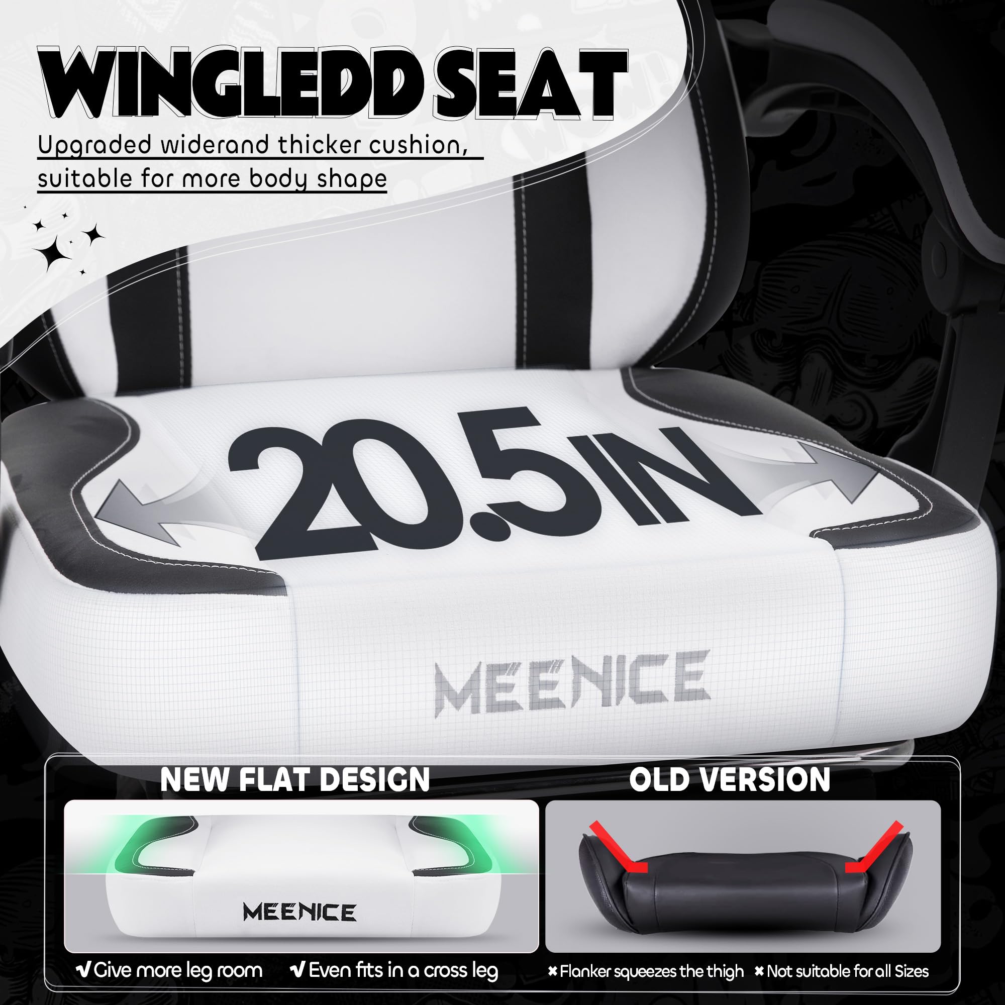 MEENICE Pink Gaming Chair Cute with Cat Ears Paw Lumbar and Cushion,Ergonomic Computer Chair with Footrest,Reclining PC Game Chair for Girl Computer Chair 300lbs for Adult: Black&white