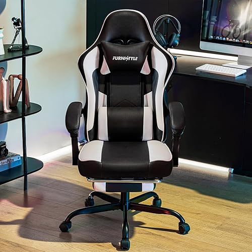 Miniatura 3 de Silla de juegos para adultos y adolescentes, sillas ergonómicas de cuero para videojuegos con reposapiés, asiento ancho, respaldo reclinable,