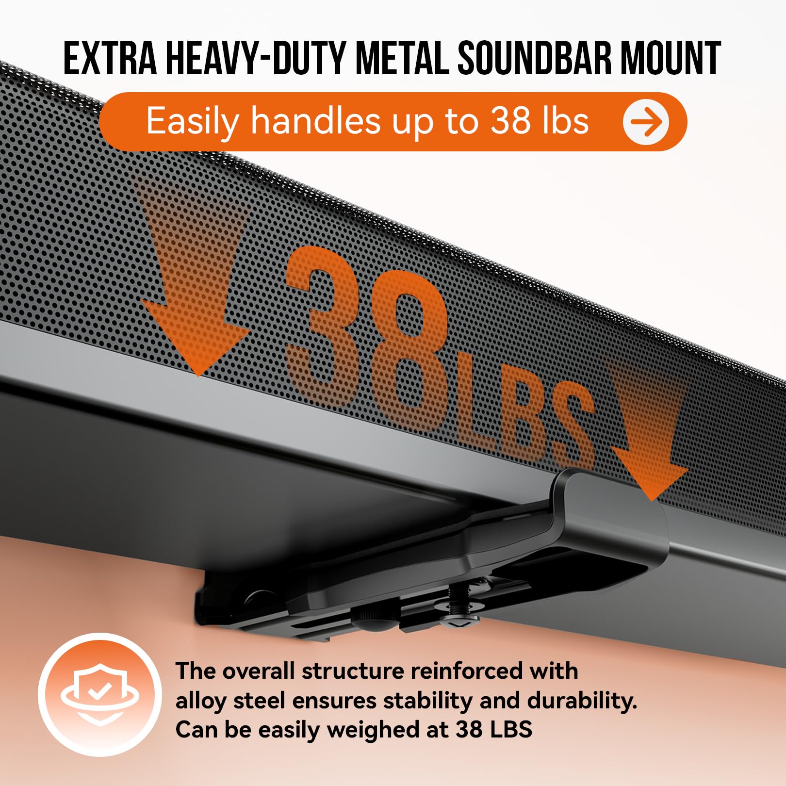 Soundbar Wall Mount, Heavy Duty Construction Holds 38 lbs, Depth Adjustable 3.8”-6.5”, Universal Sound Bar Mount Under TV for Samsung, Bose, Sony, LG, Vizio, JBL, Sonos & More, Black - 4