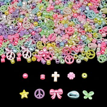 Candy Acrylic Beads for Bracelet Making kit, 200g+ 10-Style, Assorted Kandi Pony Kawaii Charms Beads DIY Craft Supplies for Jewelry Keychain NecklacesMixed I Pearlescent, 620+Pcs, 0.45lb.