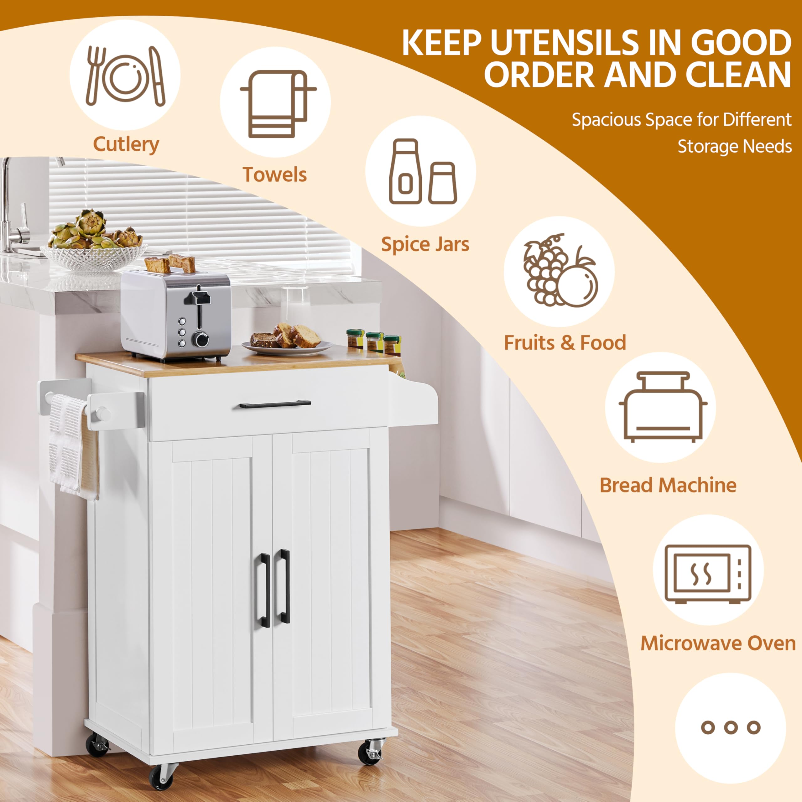 Yaheetech Carro de Cocina con Ruedas Carrito Servicio 60x40x88,5cm Blanco | Estantería de Cocina Madera para Comedor Salón
