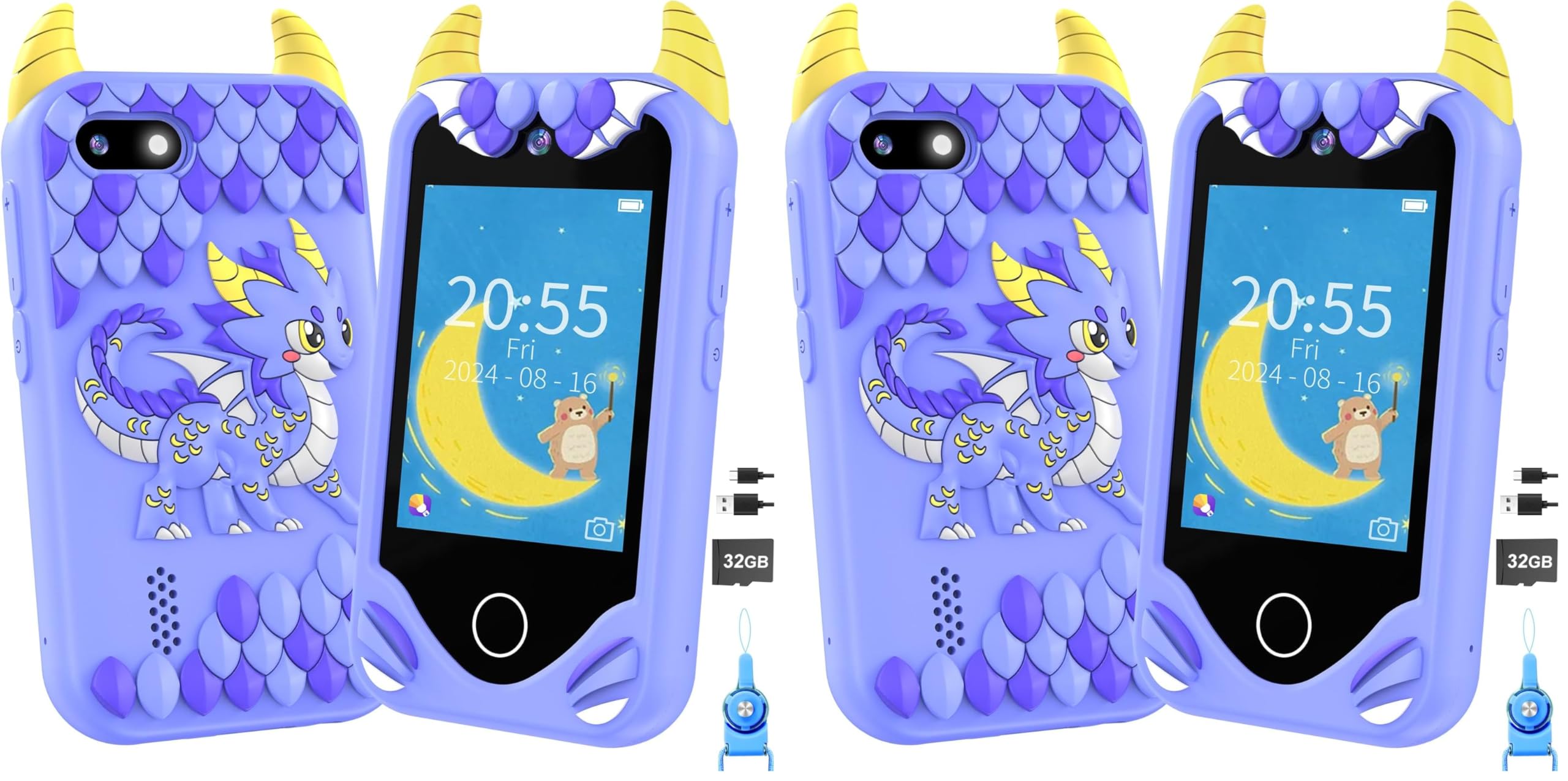 Kinder Handy Smartphone Mädchen Geschenke - Weihnachten Geburtstag Geschenke ab 3 4 5 6 Jahre Mädchen, Kinderhandy Spielzeug mit Touchscreen, Dual-Kameras, Lernen, Musik-Player (Blau) (Packung mit 2)