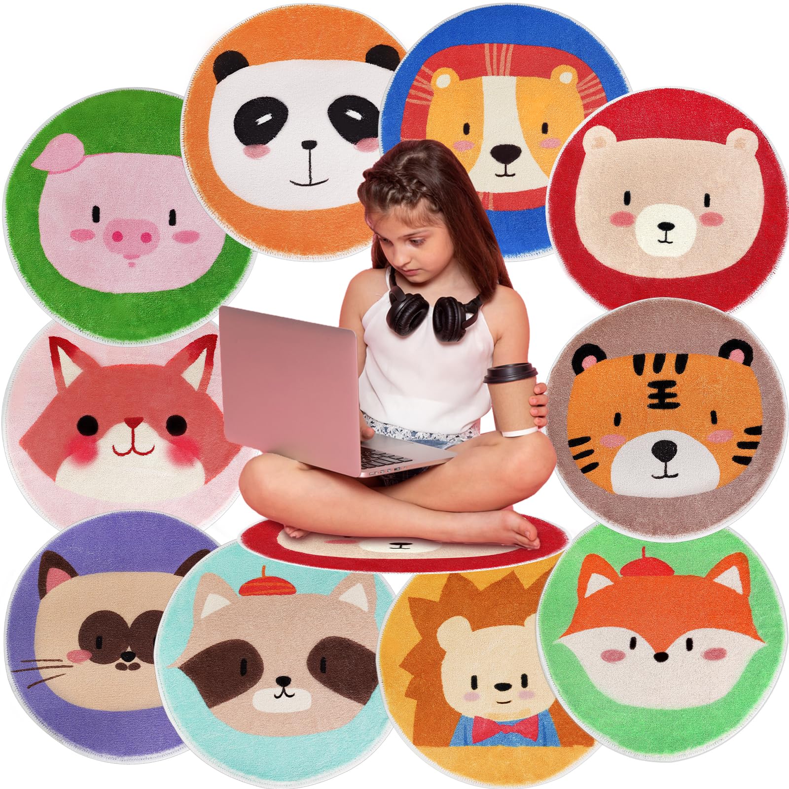 10 Pcs Kids Carpet Circle Seats 16" Kids Classroom Rug Floor Cushions Round Soft Warm Floor Rug Mat for Classroom, Home School Story Time, Group