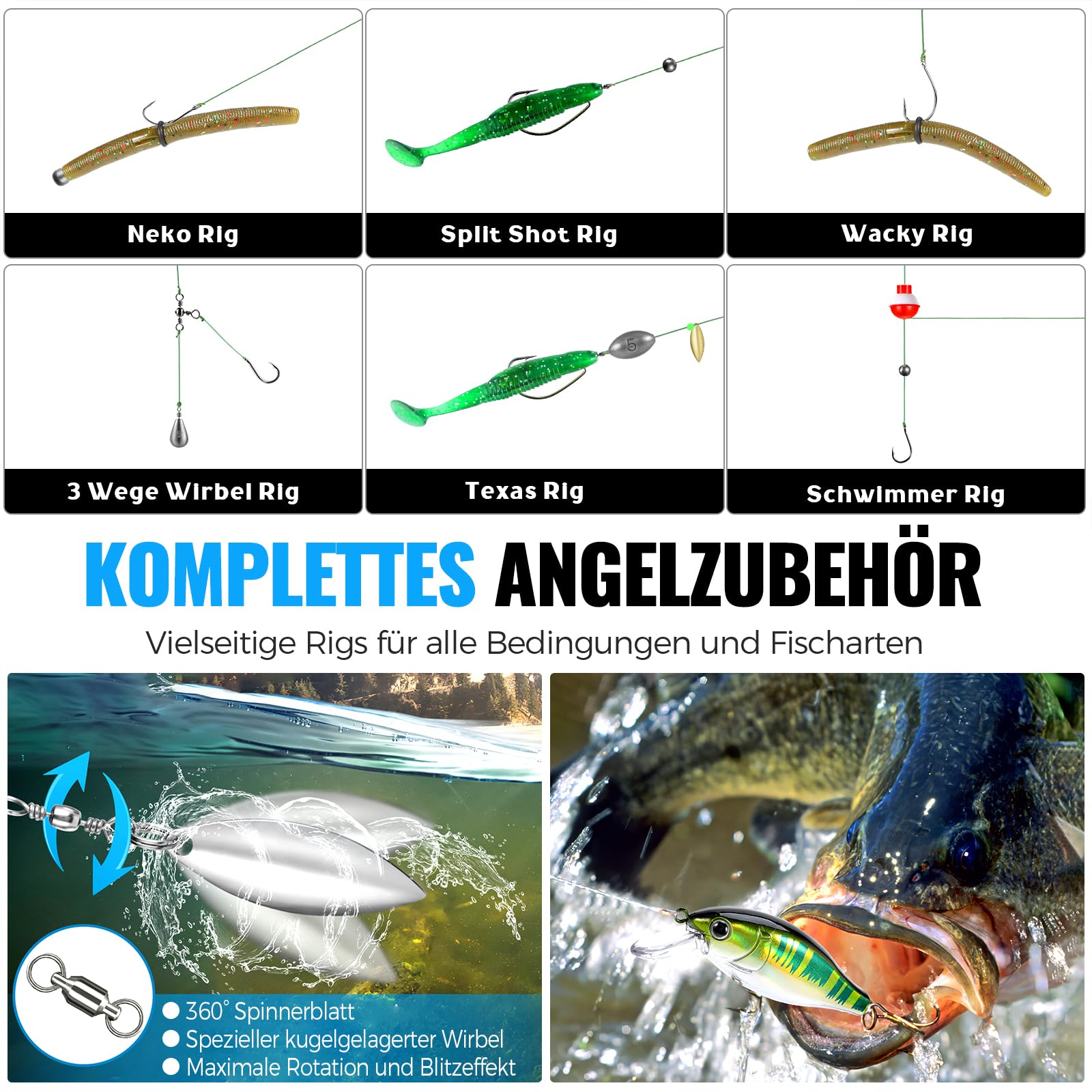 PLUSINNO 472-teiliges Angelzubehör-Set, wasserdichte Angelbox mit Zubehör, Angelgeschenk für Männer inklusive Haken, Gewichten, Zangen, Angelgerät und Ausrüstung für Barsch und Forelle