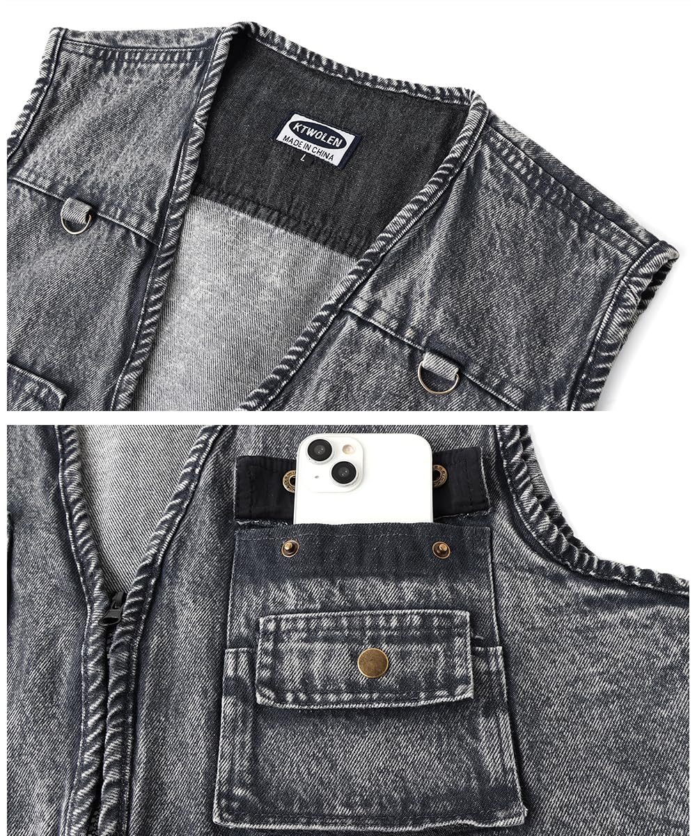 Gilet di Jeans Uomo Gilet Moto Multitasche Giacca Senza Maniche Jeans Cowboy Gilet Denim Vintage Giubbotto Jeans Smanicato da Lavoro