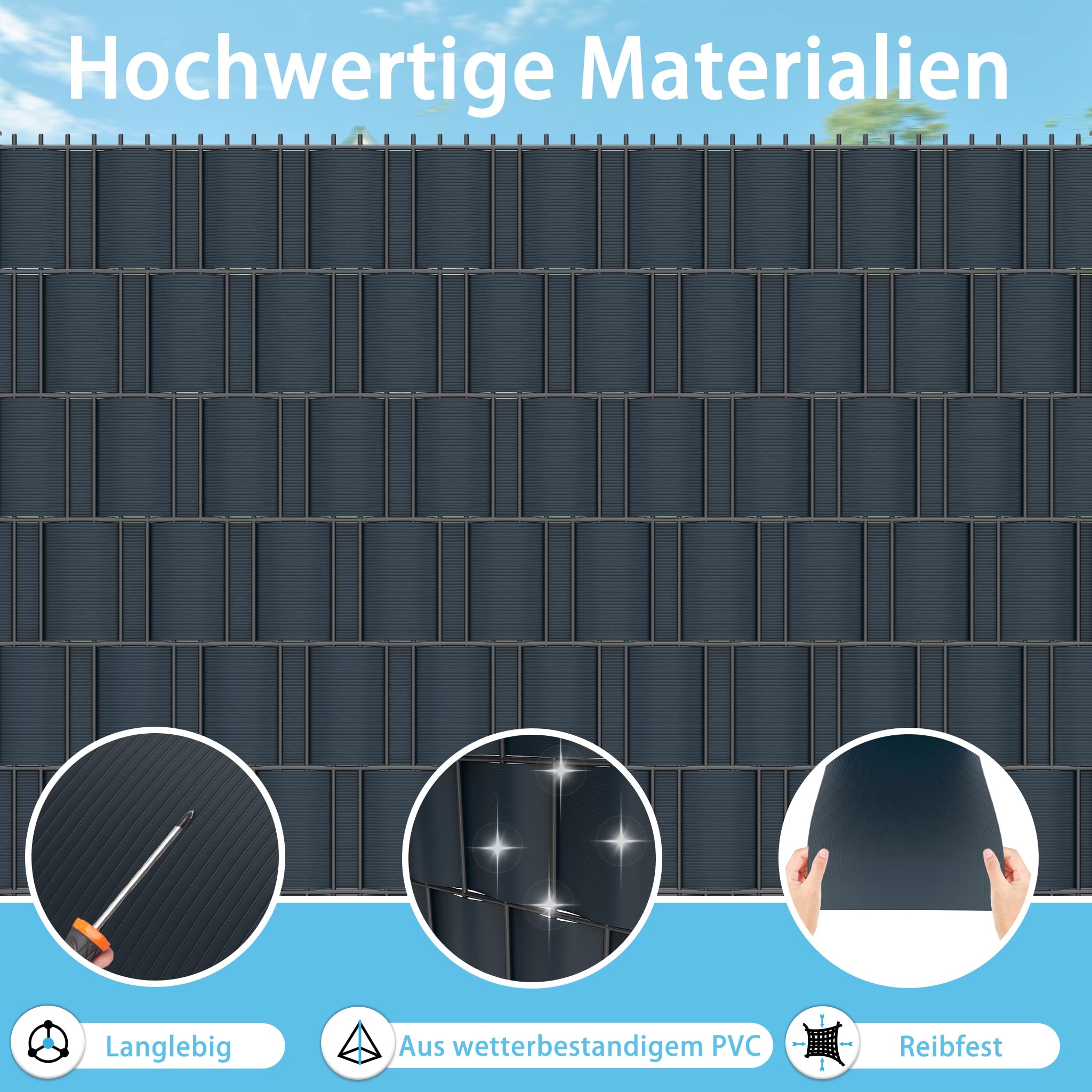 PVC Sichtschutzstreifen für Gartenzaun – 19 x 250 cm – Wetterfest, UV-beständig & formstabil – 30 Stück – Anthrazit – Sicht- und Windschutz für Doppelstabmatten- & Mattenzäune