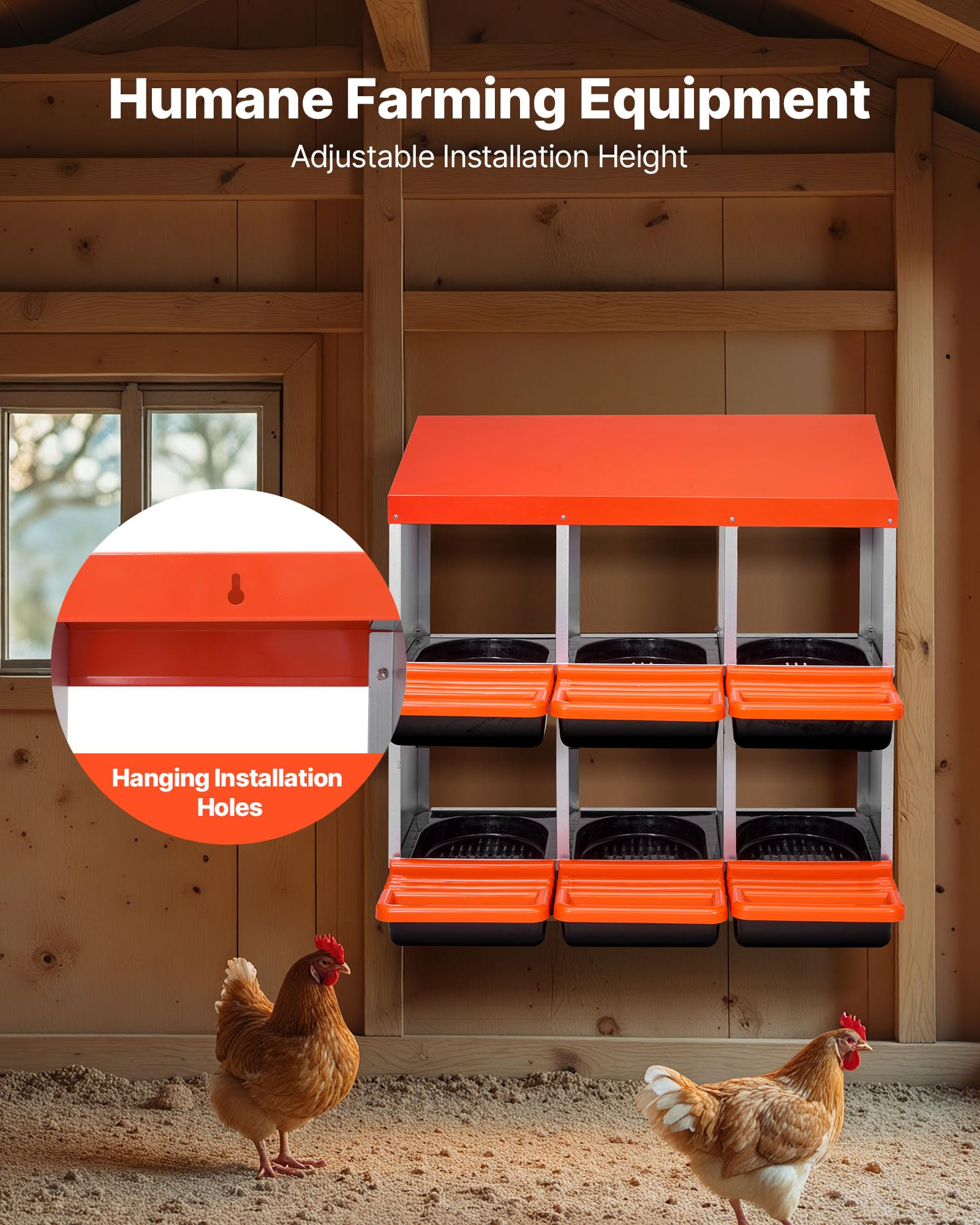 VEVOR Caja Nido para Gallinas 6 Compartimentos, 796 x 525 x 790 mm, Ponederos para Gallinas de Metal con Nidos Inclinados, Plataforma de Descanso Apto para Diferentes Razas de Patos