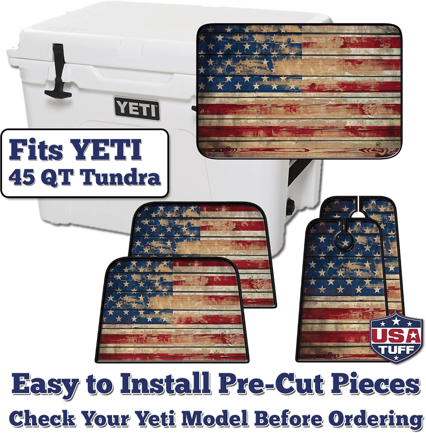 USATuff Vinyl Cooler Lid & Insert Kit Compatible with YETI | Easy Peel & Stick Application Cooler Skin Decal Wrap | Durable Pre-Cut Pieces | Made for Outdoor Use - Old Glory Flag Design