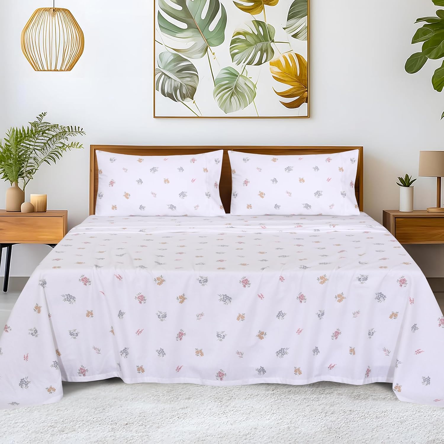 RUVANTI Flannel Sheets Queen Size - GOTS Certified 100% Organic Cotton, 4 Piece Warm, Soft & Breathable Set, Deep Pocket Snug Fit, Double Brushed Cozy All Season Bedding, Floral - Image 9