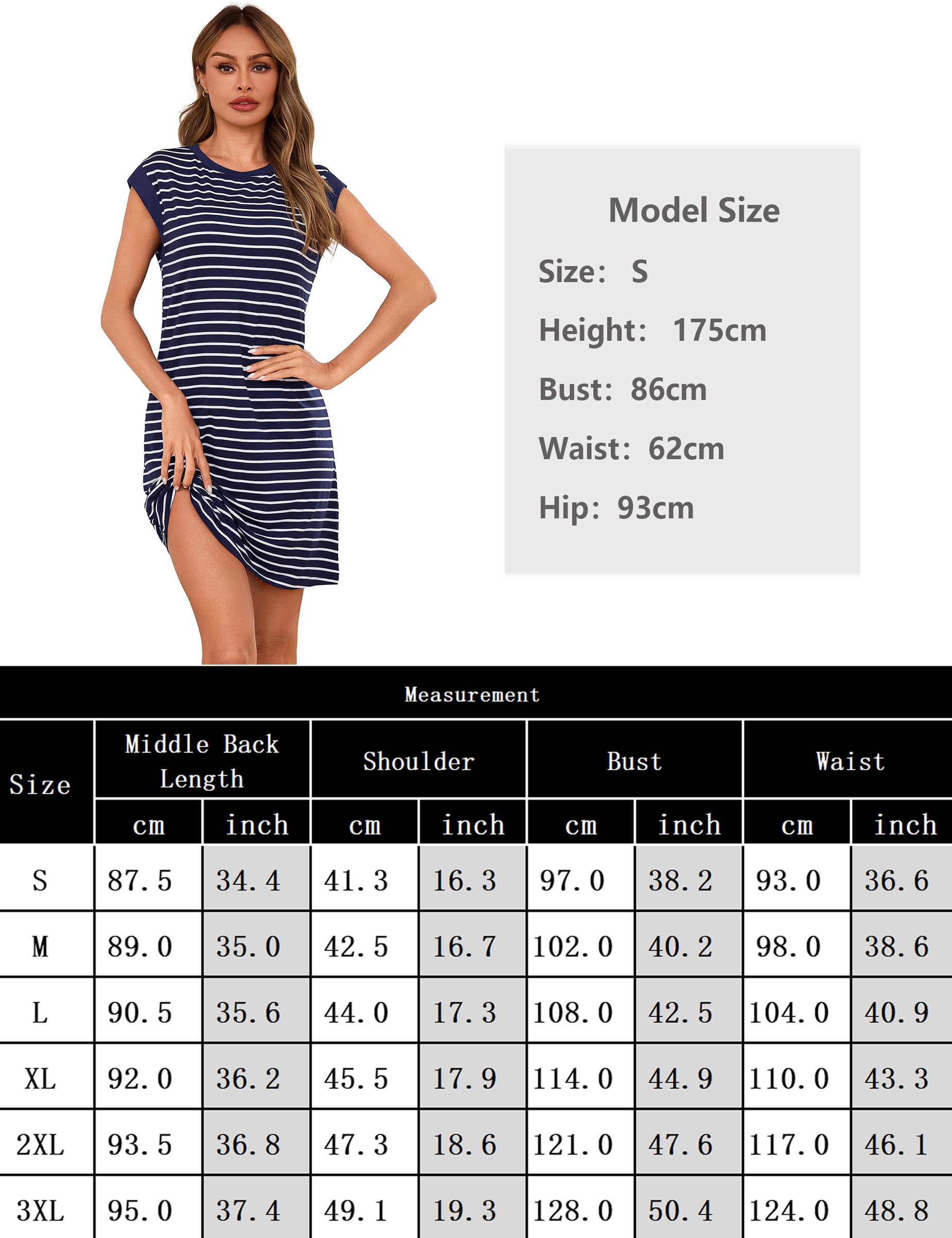 Uniexcosm Camicia da Notte Donna a Righe Pigiama con Maniche Raglan Pigiama Estivo Donna Stile Casual