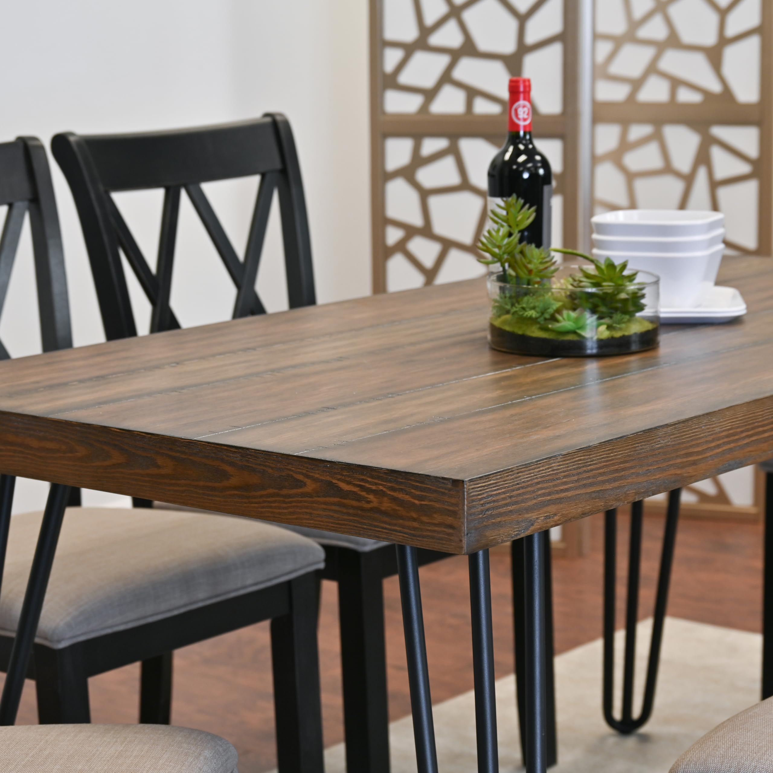 Juego De Comedor 5 Piezas Con Mesa 140x80 Cm Y 4 Sillas - Estructura Metal Negro, Estilo Moderno