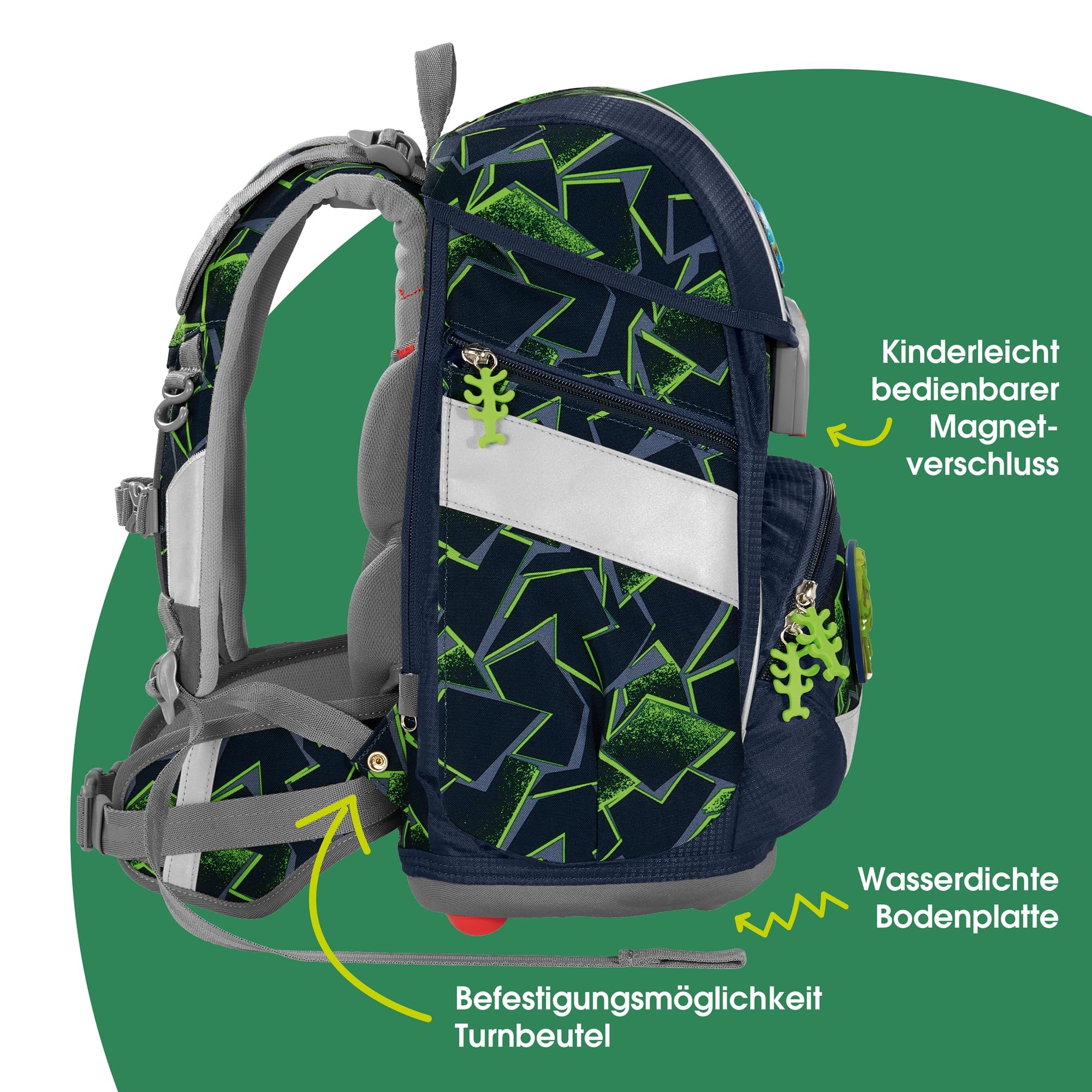 Step by Step Schulranzen-Set 2IN1 Plus „Wild T-Rex Taro“ 6-teilig, ergonomischer Tornister, höhenverstellbar mit Hüftgurt, für die Grundschule, ab der 1. Klasse, 19L, grün-schwarz, Dino-Design