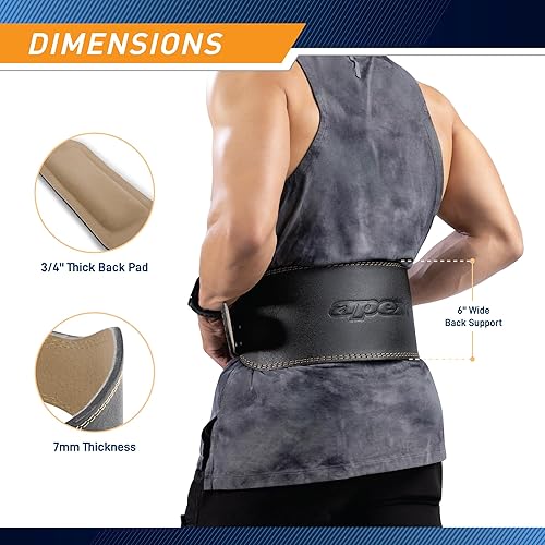 Miniatura 3 de Apex by Marcy - Cinturón acolchado de cuero genuino de 6 pulgadas de ancho con soporte grueso en la espalda y hebilla de doble punta, duradero,