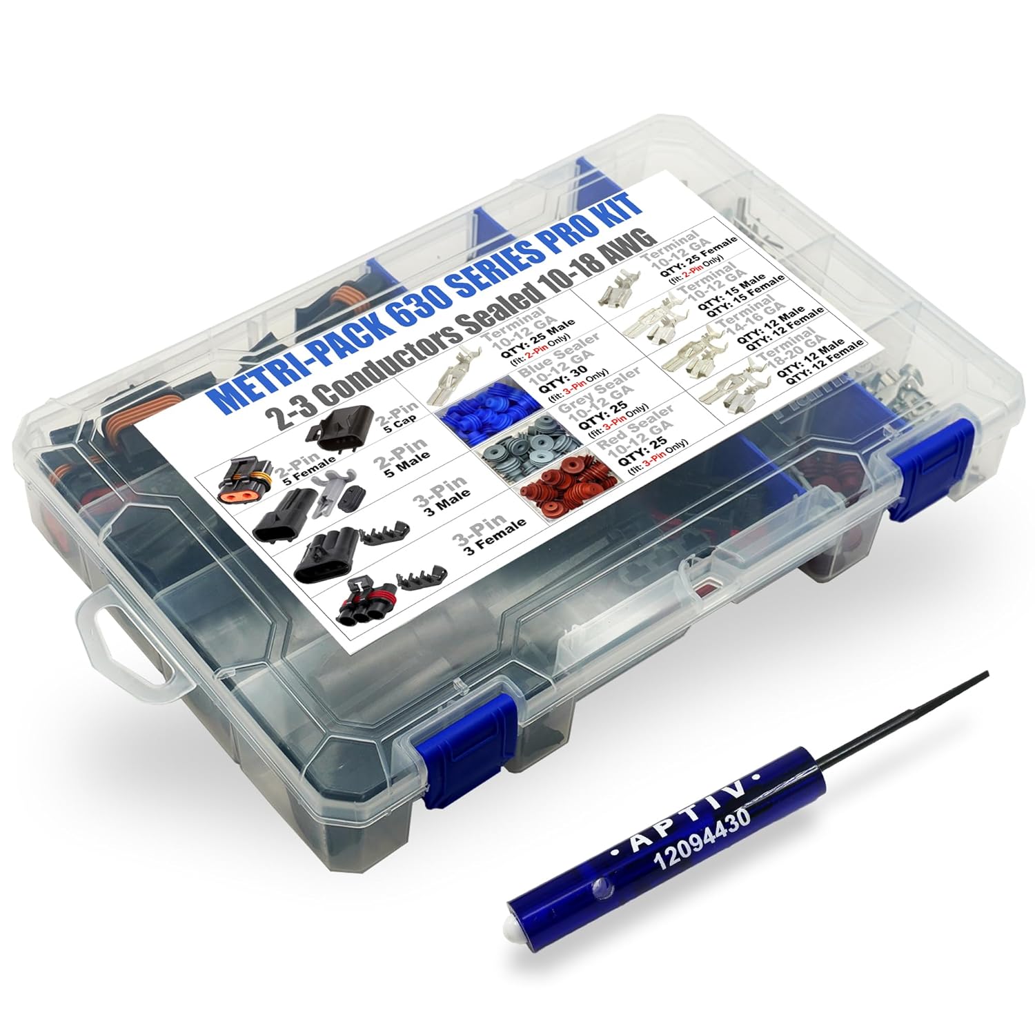 259pcs 46Amp (2,3 PIN, ATO ATC Fuse Cap) 46Amp Metri-Pack Waterproof Connector Terminals and Seals 10-12 14 16 AWG Kit w/Remove Tool