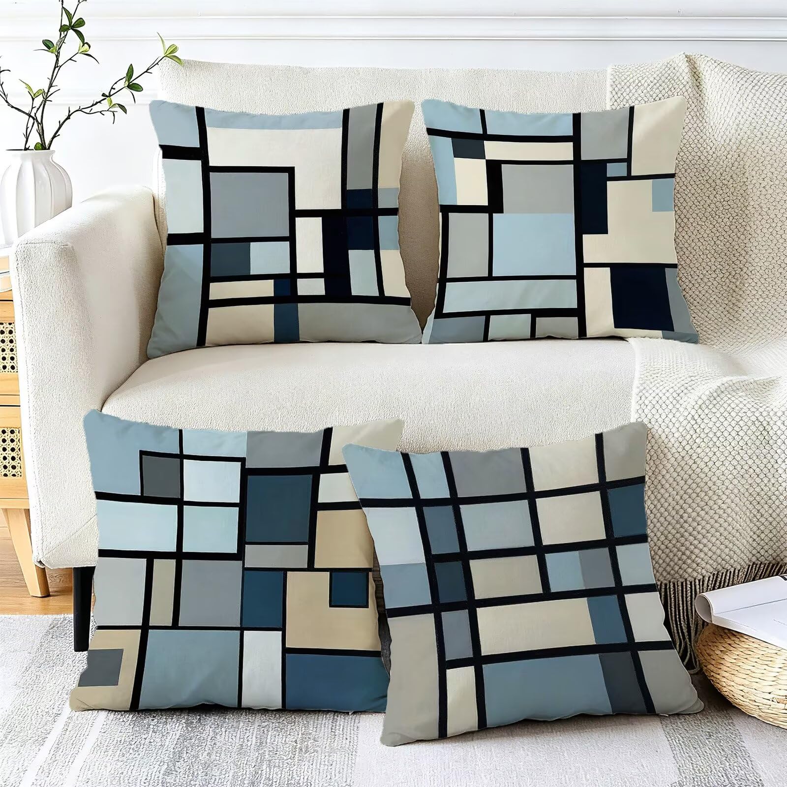 Blu Federe Cuscini Divano 50x50cm, Cuscini da Esterno Set de 4, Cod-27