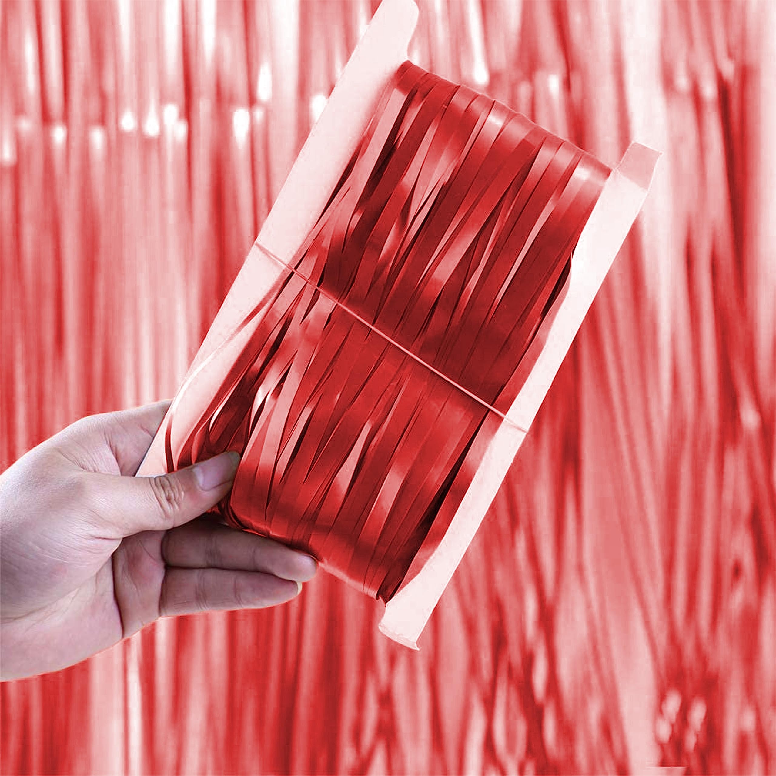 Just Party Pack of 2 Fringe Curtains Super Shiny (3 x 6 Feet each) for Boy Girl/Mother Father/Husband Wife/Brother Sister/Kids/Friend Birthday Party Decoration Kit, Red 2