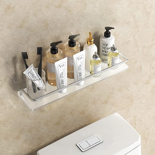 Miniatura 3 de Acliys Estantes flotantes, estantes de baño acrílicos con toallero, estantes de almacenamiento montados en la pared para baño, sala de estar,