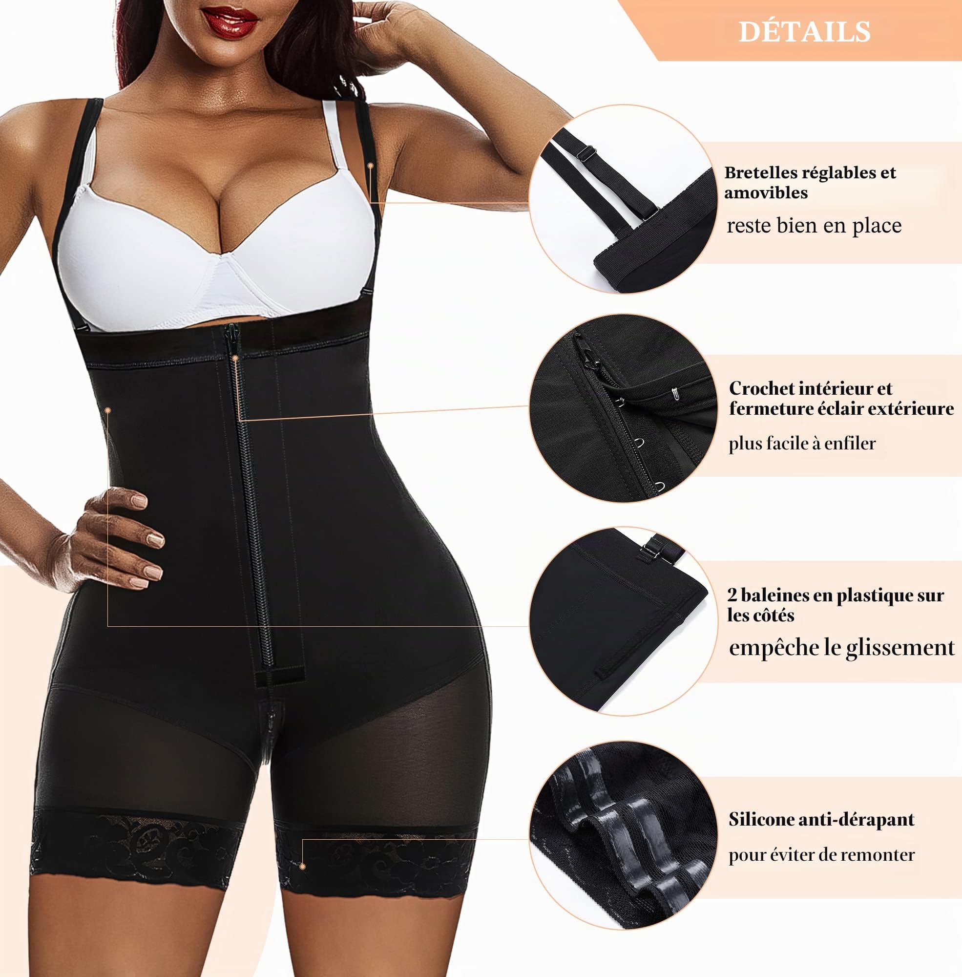 YIANNA Shapewear Femme Gaine Ventre Plat Invisible Amincissante Zipper Body Shaper Gainant Combinaison Sculptant