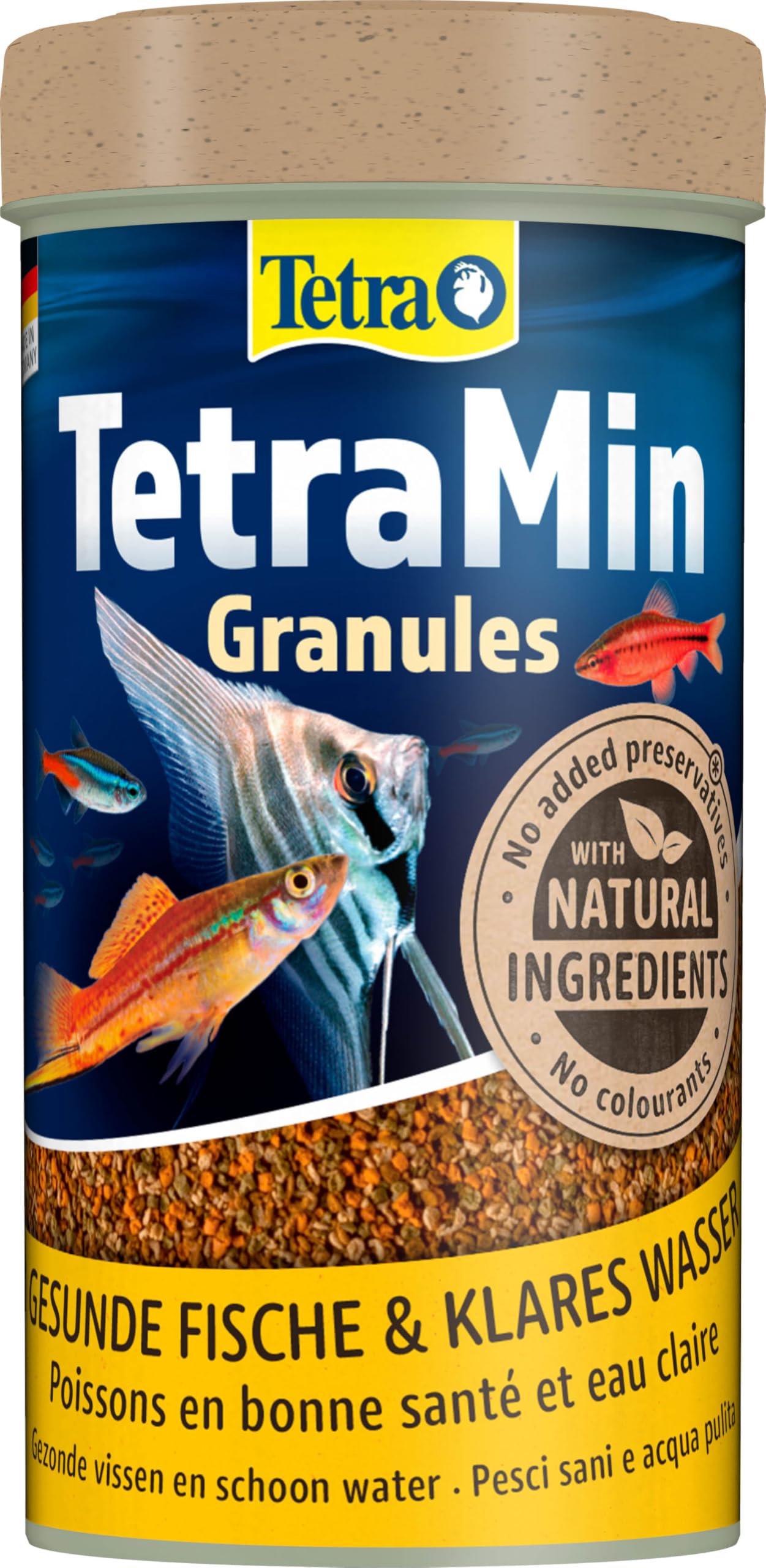 Tetra TetraMin Granules - Alimento para peces en forma de gránulos finos para todos los peces ornamentales de agua dulce, lata de 250 ml