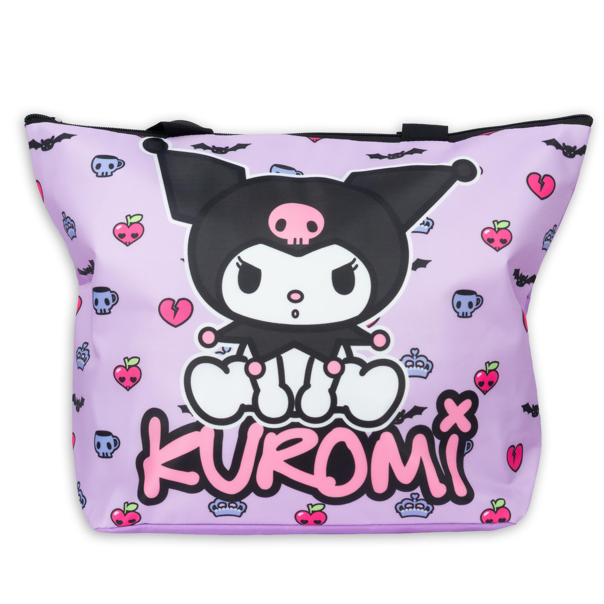 Hello Kitty Friends Borsa Mare Kuromi | Borsa Spiaggia Ragazza Grande 44x33cm | Borsa Piscina Tessuto Impermeabile Monoscomparto con Tasca Zip | Regalo Sanrio Viola
