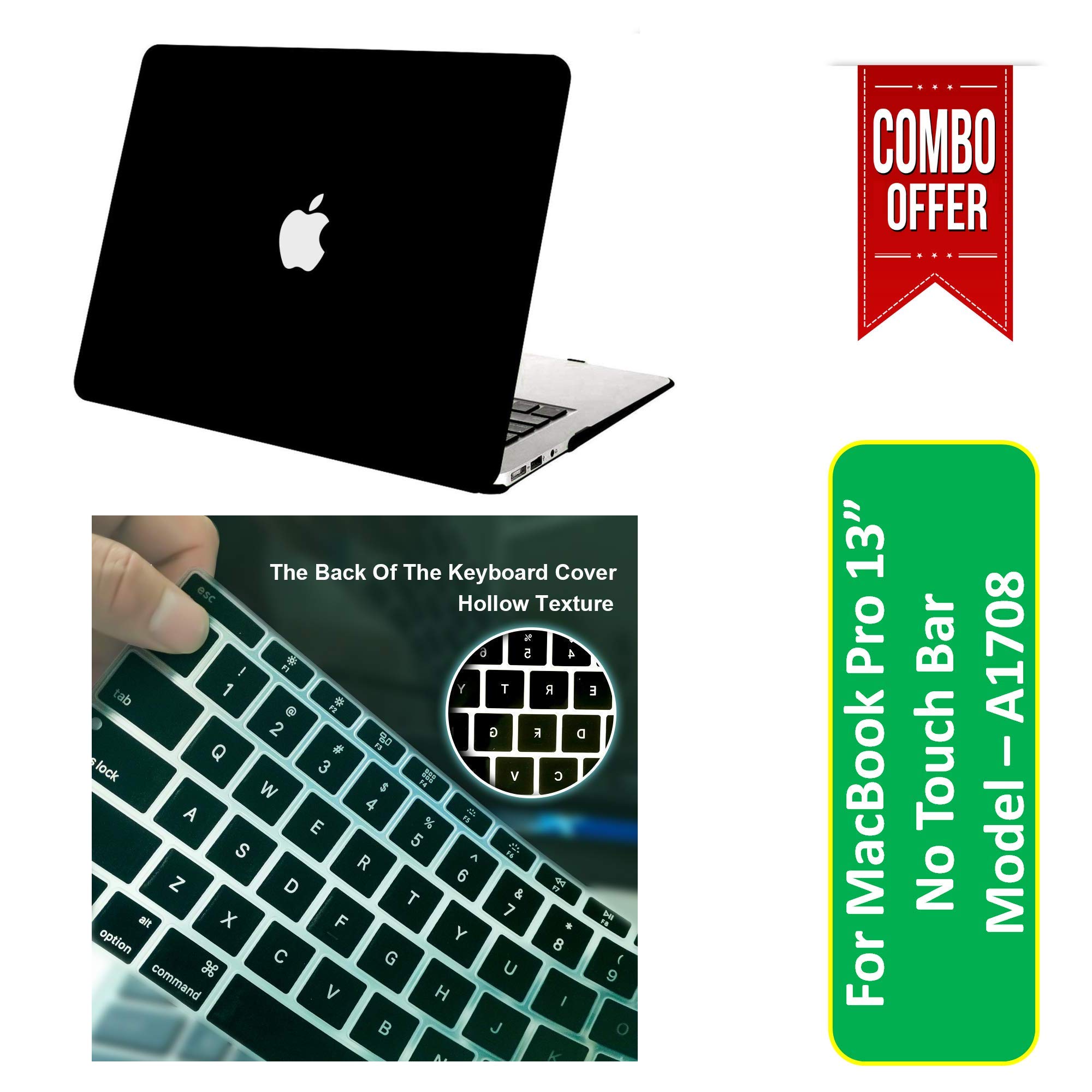 PLASTRON Combo Offer: Case Compatible for MacBook 13 Inch Pro No Touchbar A1708 (Cut Out, Frosted Black) + Backlight Visible in Dark Keyboard Skin (Black)