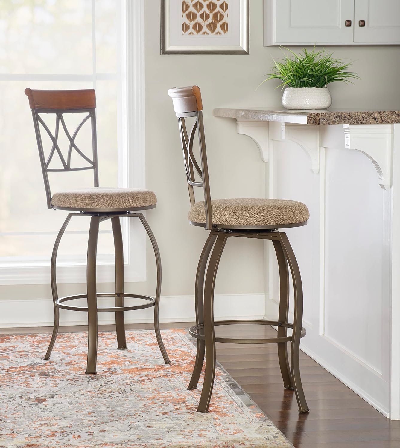 Powell Pewter and Bronze Hamilton Swivel Barstool, Bar Height, Beige