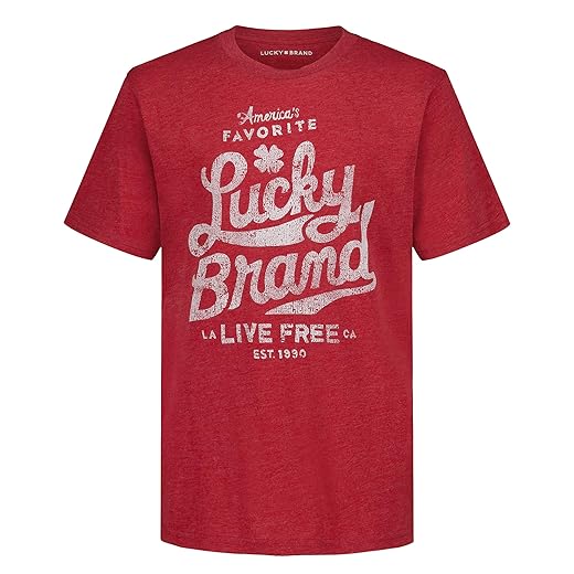 Lucky Brand Boys' Short Sleeve Graphic Crew Neck T-Shirt, Soft, Comfortable, Relaxed Fit